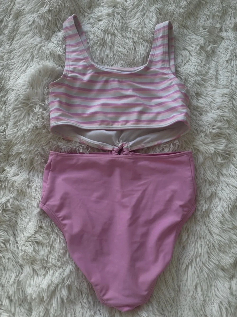 Sugar & Jade Girls Pink White Striped One Piece Swimsuit Size 10 Cutout Bow